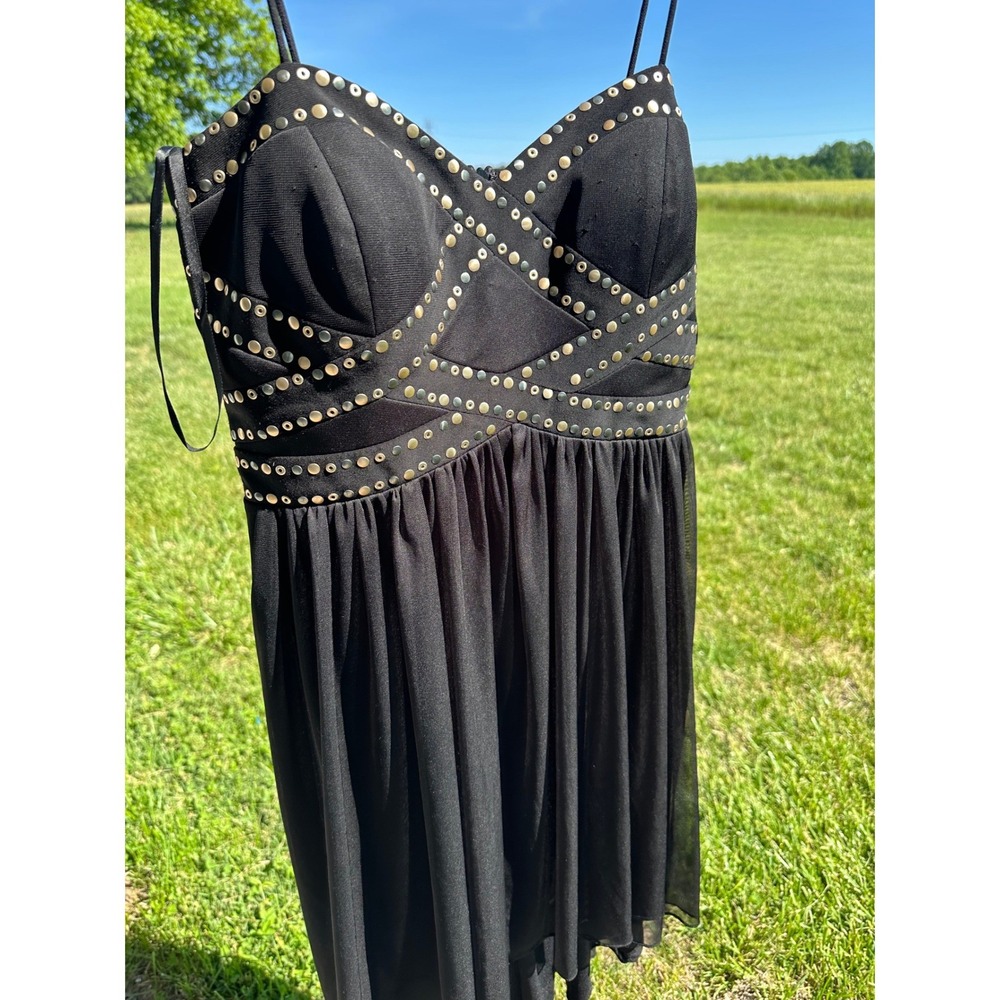 Betsy & Adam Black Studded High-Low Cocktail Dress Size 8 Grommet Embellished